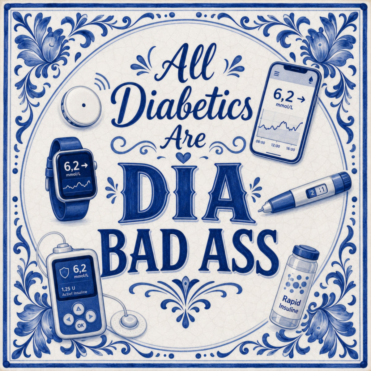 Delfsblauwe Tegel All Diabatics Are DIA BAD ASS